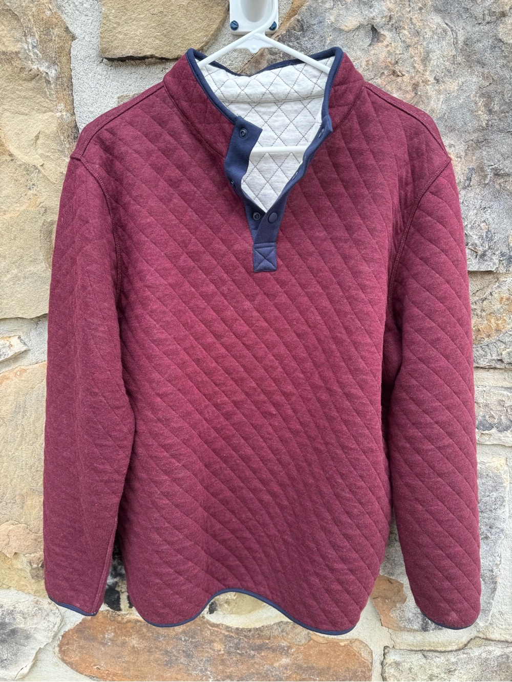 Quince Quilted Pullover Jacket in Burgundy with Navy Trim Reversible Large